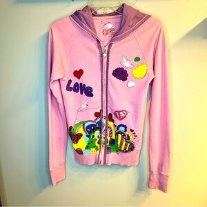 Bonafide Love Full Zip Hoodie Light Weight Pink and Purple Size S Very Cute